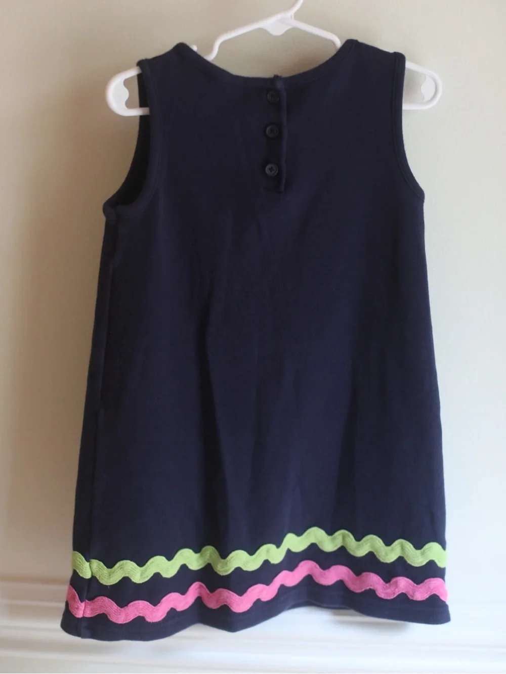 Hartstrings Apple Appliqué Jumper Dress | Girls Size 5 | Navy Pink & Green